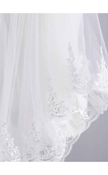 Two-tier Lace Applique Edge Chapel Bridal Veils With Lace