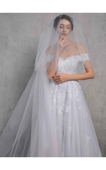 Two-tier Lace Applique Edge Cathedral Bridal Veils With Lace