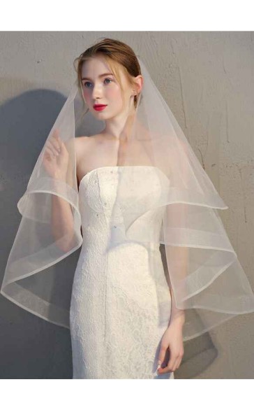 Two-tier Pencil Edge Fingertip Bridal Veils With Ribbon