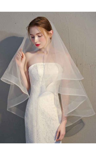 Two-tier Pencil Edge Fingertip Bridal Veils With Ribbon
