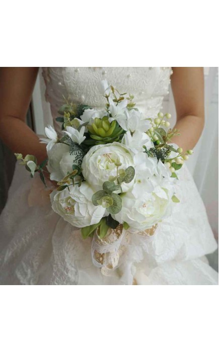 Elegant Round Silk Flower Bridal Bouquets (Sold in a single piece) - Bridal Bouquets