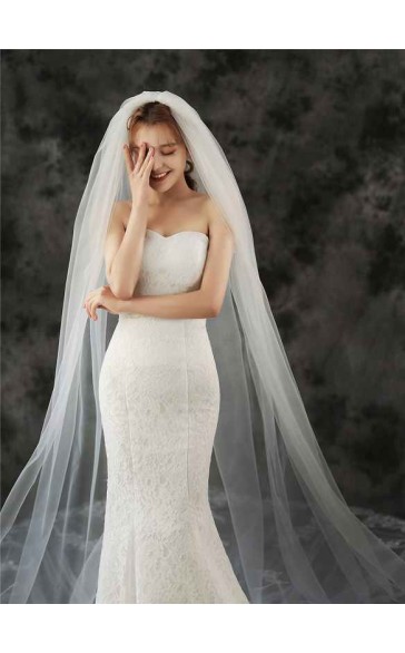 One-tier Lace Applique Edge Cathedral Bridal Veils With Lace