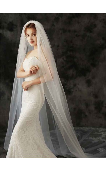 One-tier Lace Applique Edge Cathedral Bridal Veils With Lace