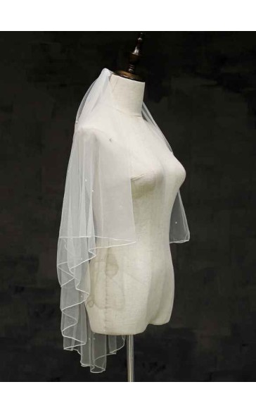 Two-tier Pencil Edge Fingertip Bridal Veils With Faux Pearl