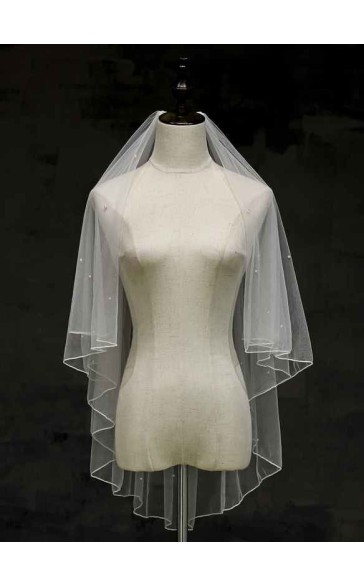 Two-tier Pencil Edge Fingertip Bridal Veils With Faux Pearl