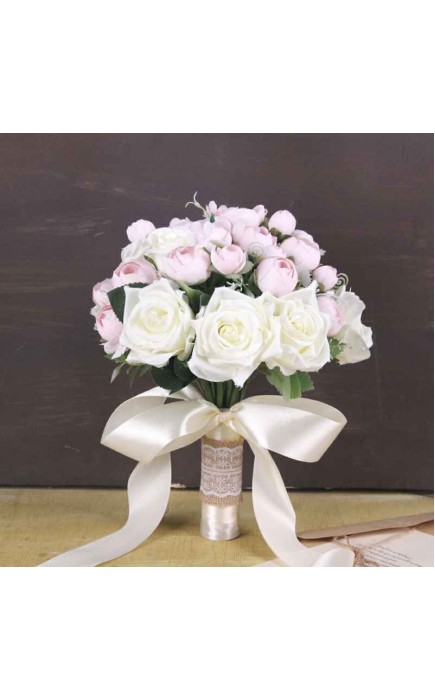 Classic Round Silk Flower Bridal Bouquets (Sold in a single piece) - Bridal Bouquets