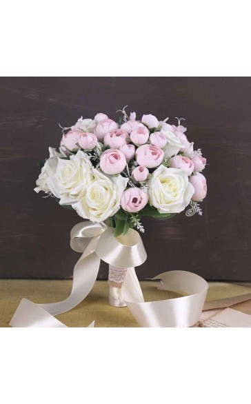 Classic Round Silk Flower Bridal Bouquets (Sold in a single piece) - Bridal Bouquets
