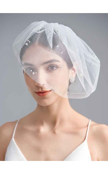 One-tier Cut Edge Birdcage Veils With Faux Pearl