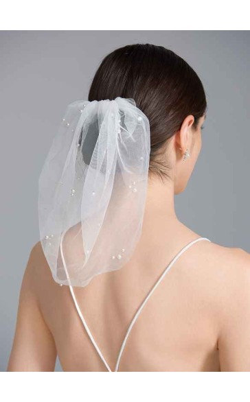 One-tier Cut Edge Birdcage Veils With Faux Pearl