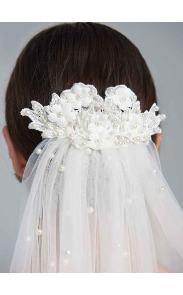 One-tier Cut Edge Fingertip Bridal Veils With Faux Pearl