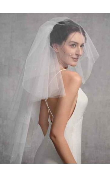 Four-tier Cut Edge Elbow Bridal Veils With Lace