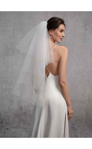 Four-tier Cut Edge Elbow Bridal Veils With Lace