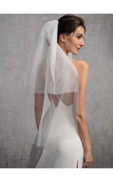 Two-tier Cut Edge Elbow Bridal Veils With Lace