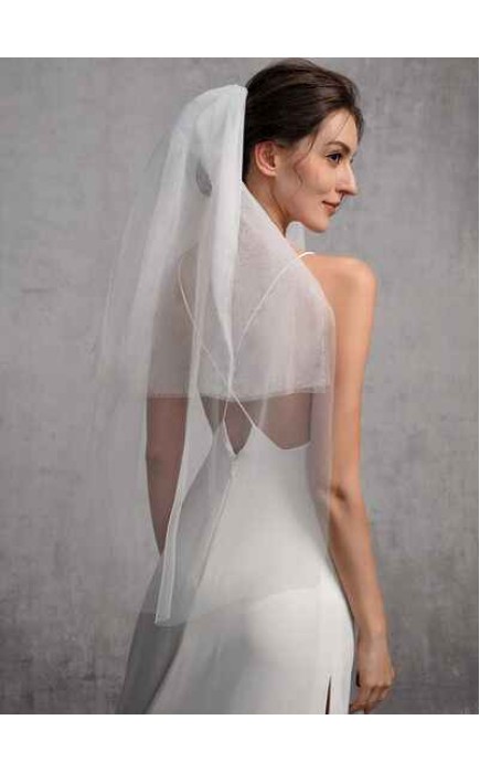 Two-tier Cut Edge Elbow Bridal Veils With Lace