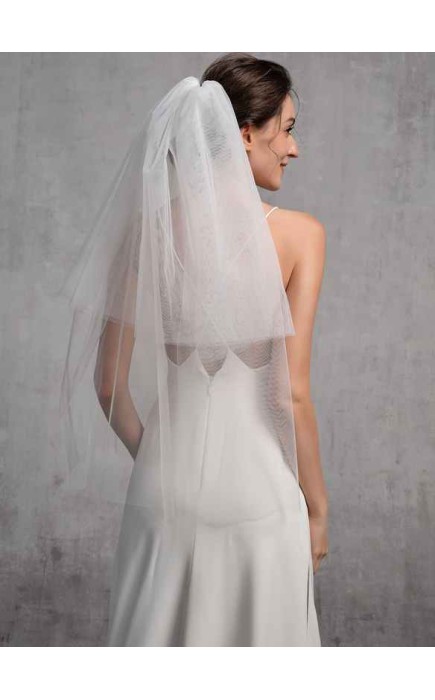Two-tier Cut Edge Elbow Bridal Veils With Lace
