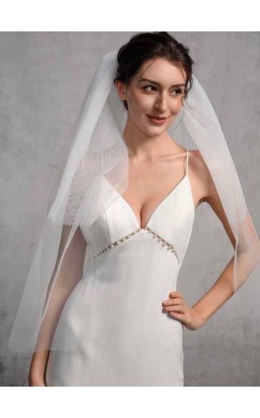 Two-tier Cut Edge Elbow Bridal Veils With Lace