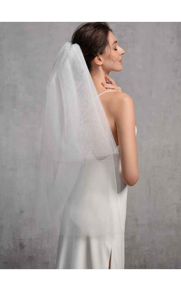 Two-tier Cut Edge Elbow Bridal Veils With Lace