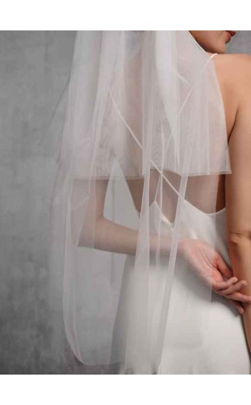 Two-tier Cut Edge Elbow Bridal Veils With Lace