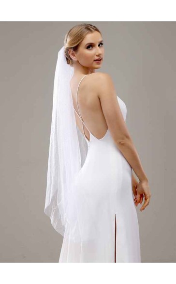 One-tier Cut Edge Waltz Bridal Veils With Sequin