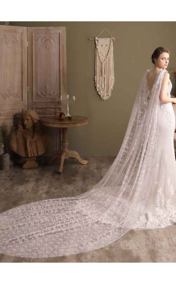 One-tier Cut Edge Cathedral Bridal Veils With Lace