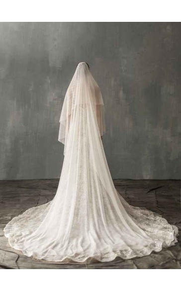 Two-tier Cut Edge Cathedral Bridal Veils With Lace