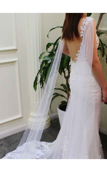 One-tier Cut Edge Chapel Bridal Veils With Lace