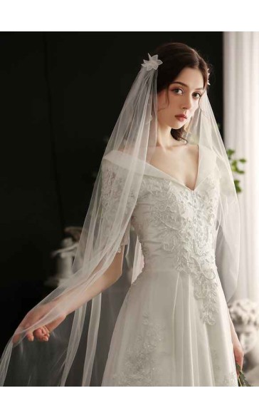 One-tier Cut Edge Cathedral Bridal Veils With Lace