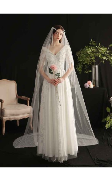 One-tier Cut Edge Cathedral Bridal Veils With Lace