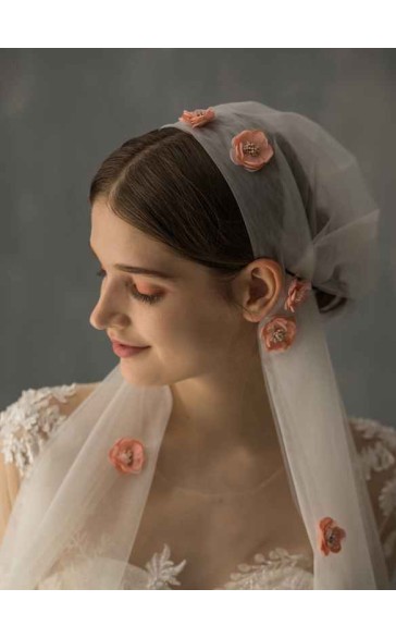 One-tier Cut Edge Elbow Bridal Veils With Lace