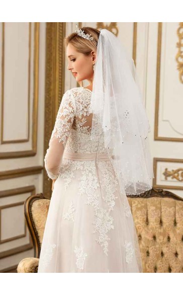 Two-tier Beaded Edge Elbow Bridal Veils With Beading/Sequin