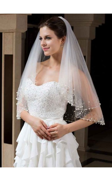 Two-tier Beaded Edge Elbow Bridal Veils With Beading/Sequin