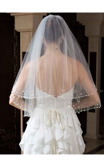 Two-tier Beaded Edge Elbow Bridal Veils With Beading/Sequin