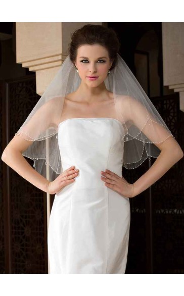 Two-tier Beaded Edge Elbow Bridal Veils With Beading/Sequin