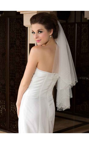 Two-tier Beaded Edge Elbow Bridal Veils With Beading/Sequin