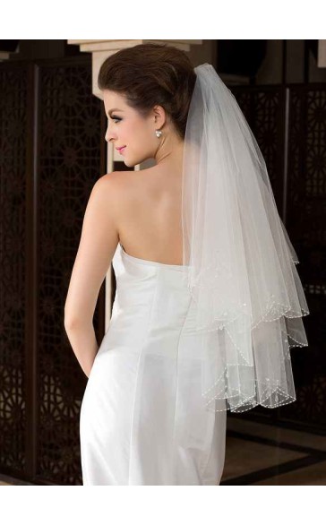 Two-tier Beaded Edge Elbow Bridal Veils With Beading/Sequin