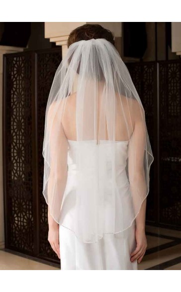 One-tier Fingertip Bridal Veils With Beaded Edge