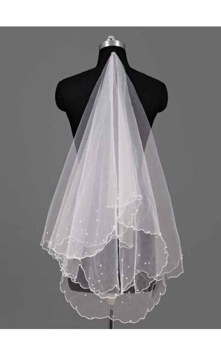 One-tier Pencil Edge Waltz Bridal Veils With Faux Pearl