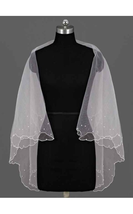 One-tier Pencil Edge Waltz Bridal Veils With Faux Pearl