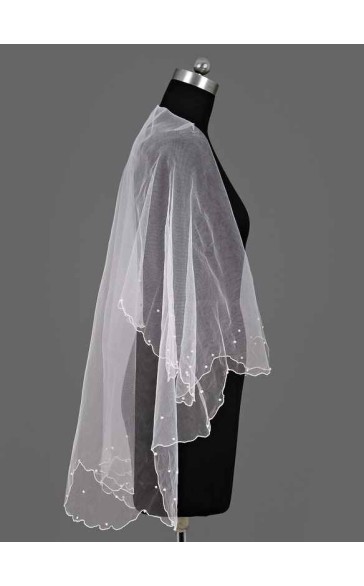 One-tier Pencil Edge Waltz Bridal Veils With Faux Pearl