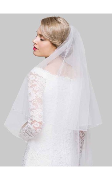 Two-tier Beaded Edge Fingertip Bridal Veils With Beading