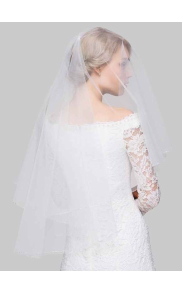 Two-tier Beaded Edge Fingertip Bridal Veils With Beading
