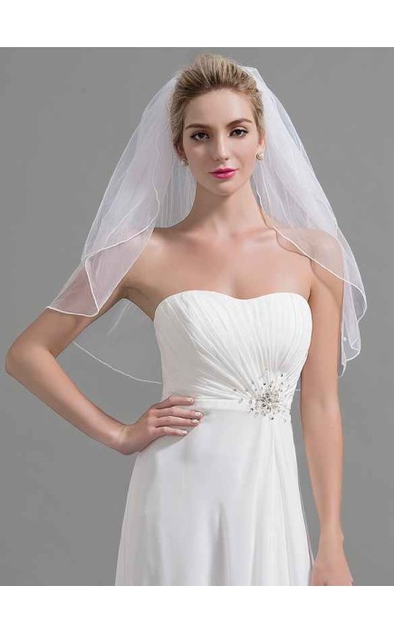 Two-tier Cut Edge Elbow Bridal Veils With Faux Pearl